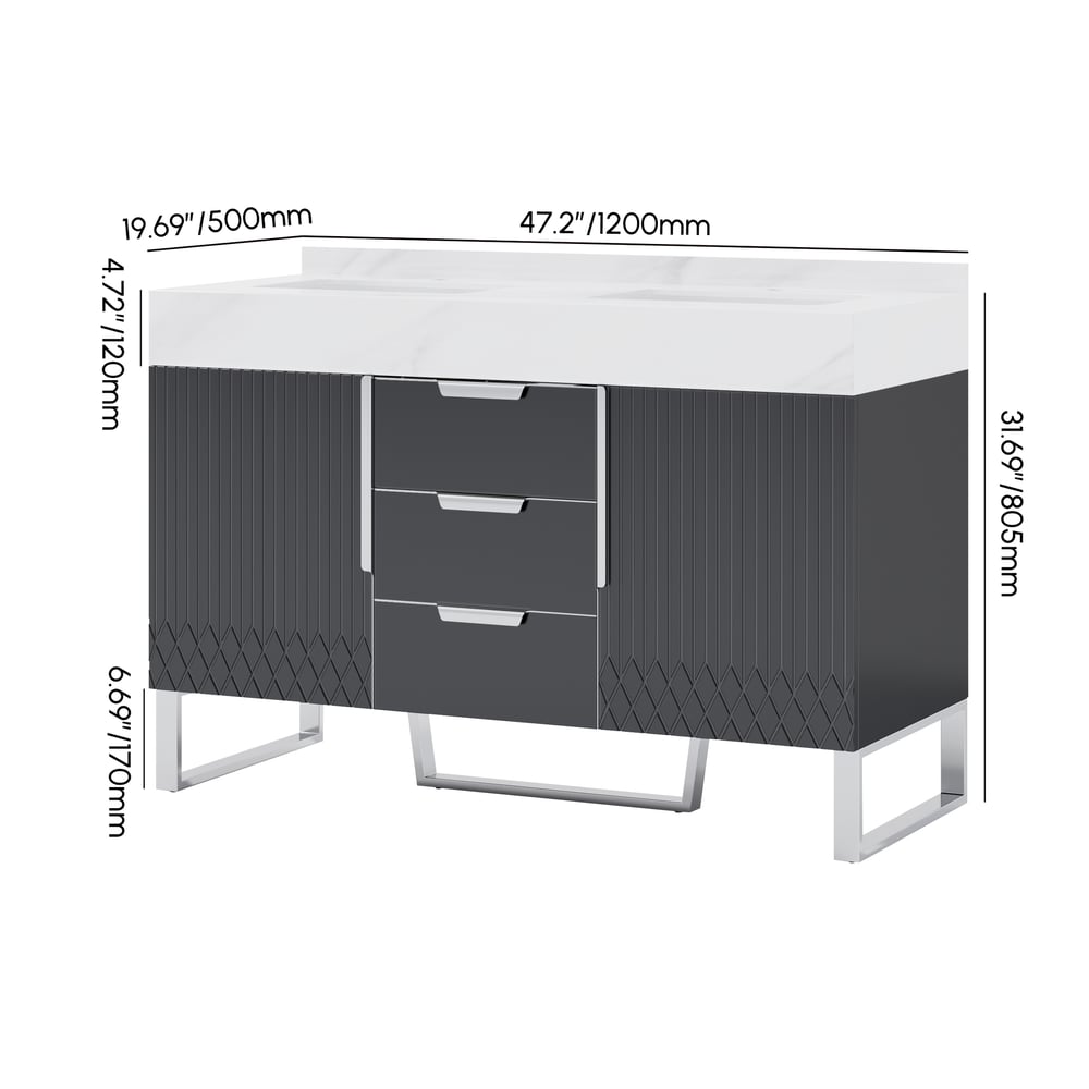 Aro Bathroom Vanity Set 47.2" Freestanding Bathroom Vanity Black with Double Sinks weights dimensions image