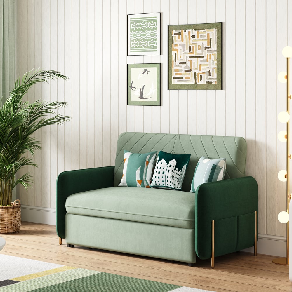 Canapé-lit convertible 2 places rembourré de 136 cm en tissu velours - vert image de fenêtre