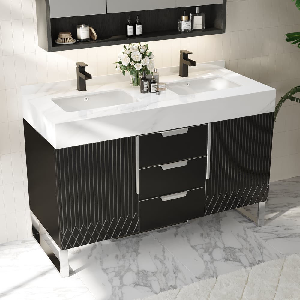 Aro Bathroom Vanity Set 47.2" Freestanding Bathroom Vanity Black with Double Sinks window image