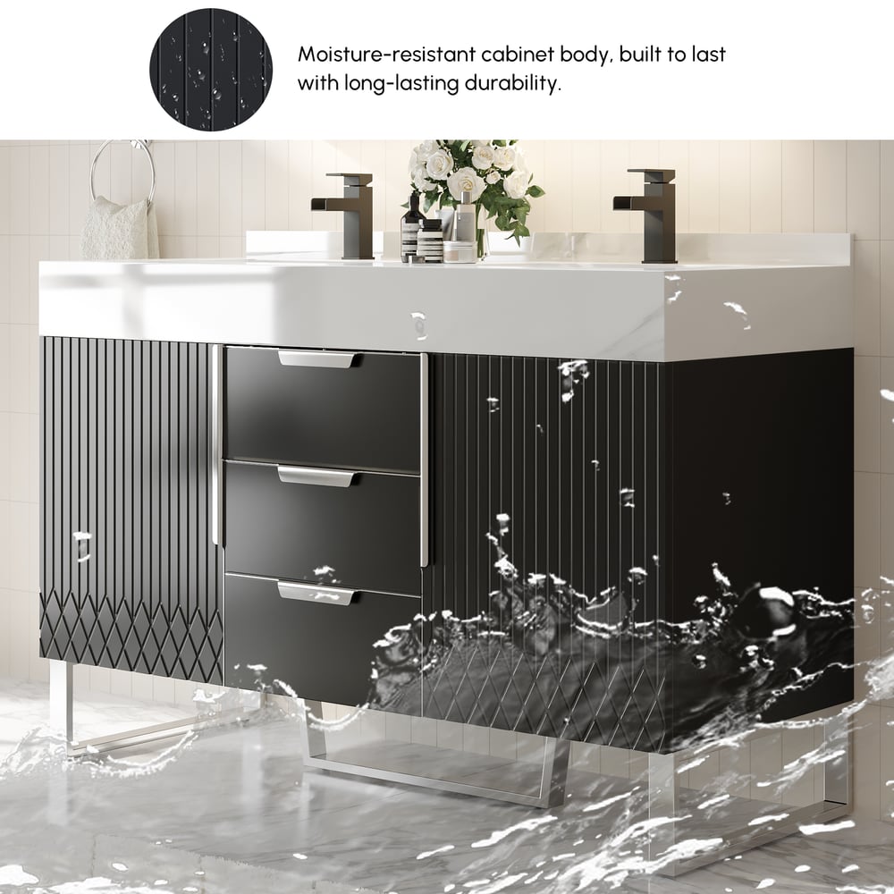 Aro Bathroom Vanity Set 47.2" Freestanding Bathroom Vanity Black with Double Sinks window image