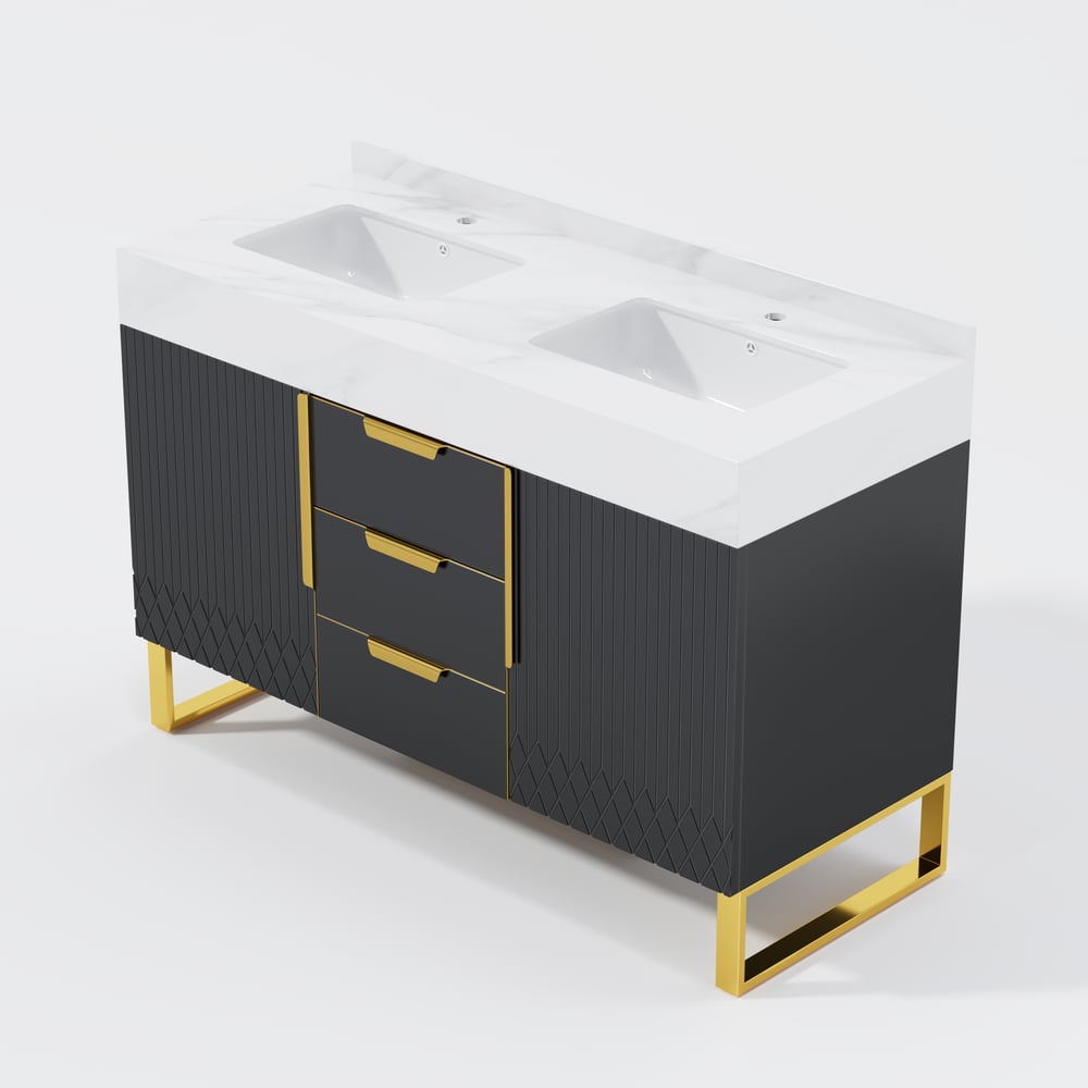 Aro Bathroom Vanity Set 1200mm Freestanding Bathroom Vanity Black with Double Sinks window image