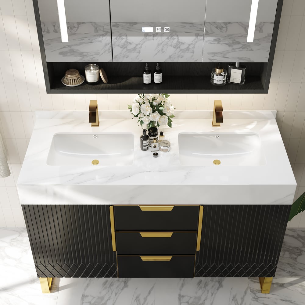 Aro Bathroom Vanity Set 1200mm Freestanding Bathroom Vanity Black with Double Sinks window image