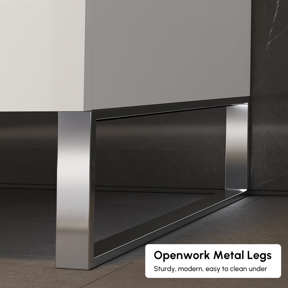 Aro 35" White Freestanding Single Sink Bathroom Vanity Drawers Doors Faux Marble Top window image