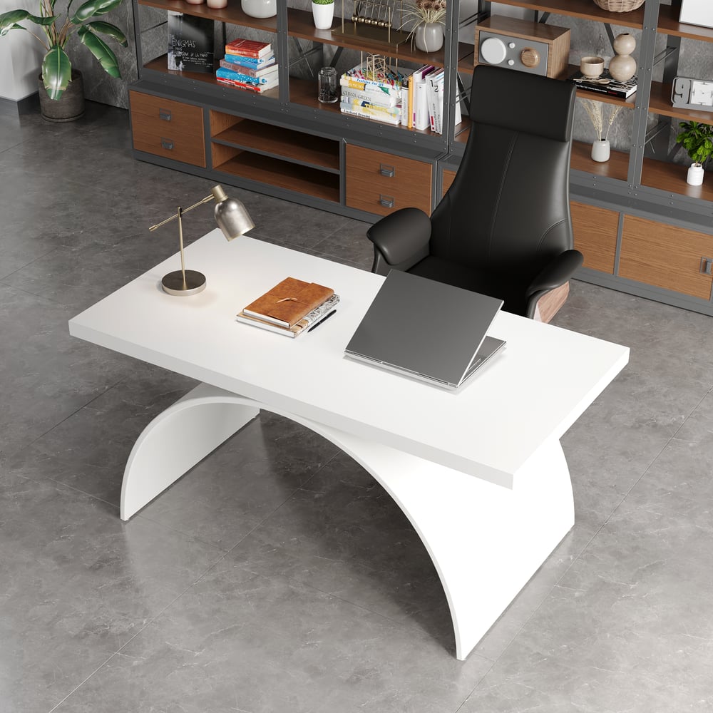 Modern White Rectangular Wood Metal Base Office Desk (1600mm ) window image