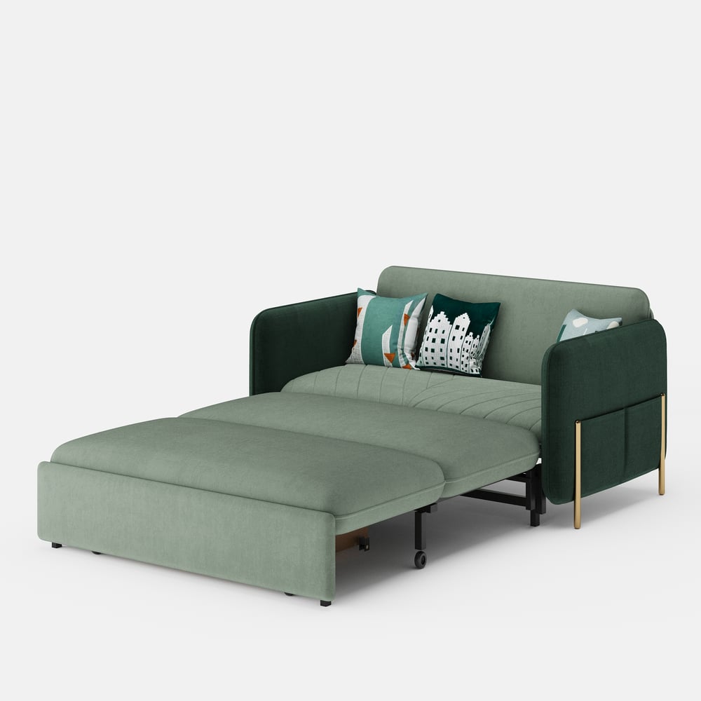 Canapé-lit convertible 2 places rembourré de 136 cm en tissu velours - vert image de fenêtre