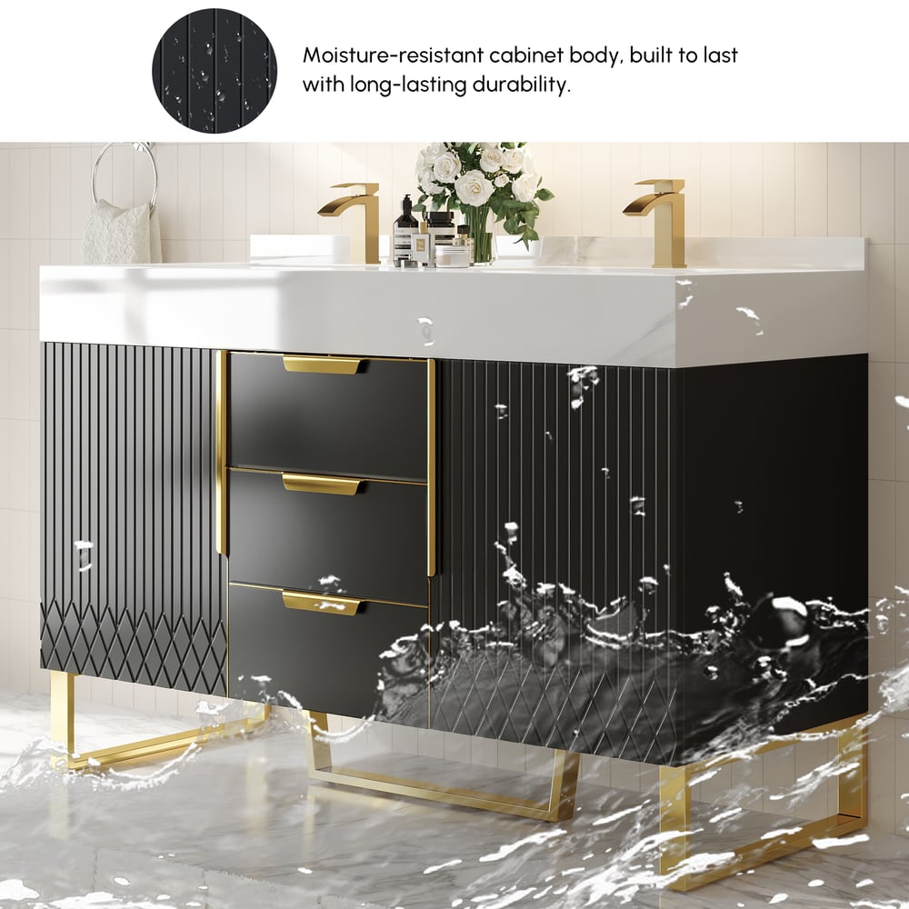 Aro Bathroom Vanity Set 1200mm Freestanding Bathroom Vanity Black with Double Sinks window image