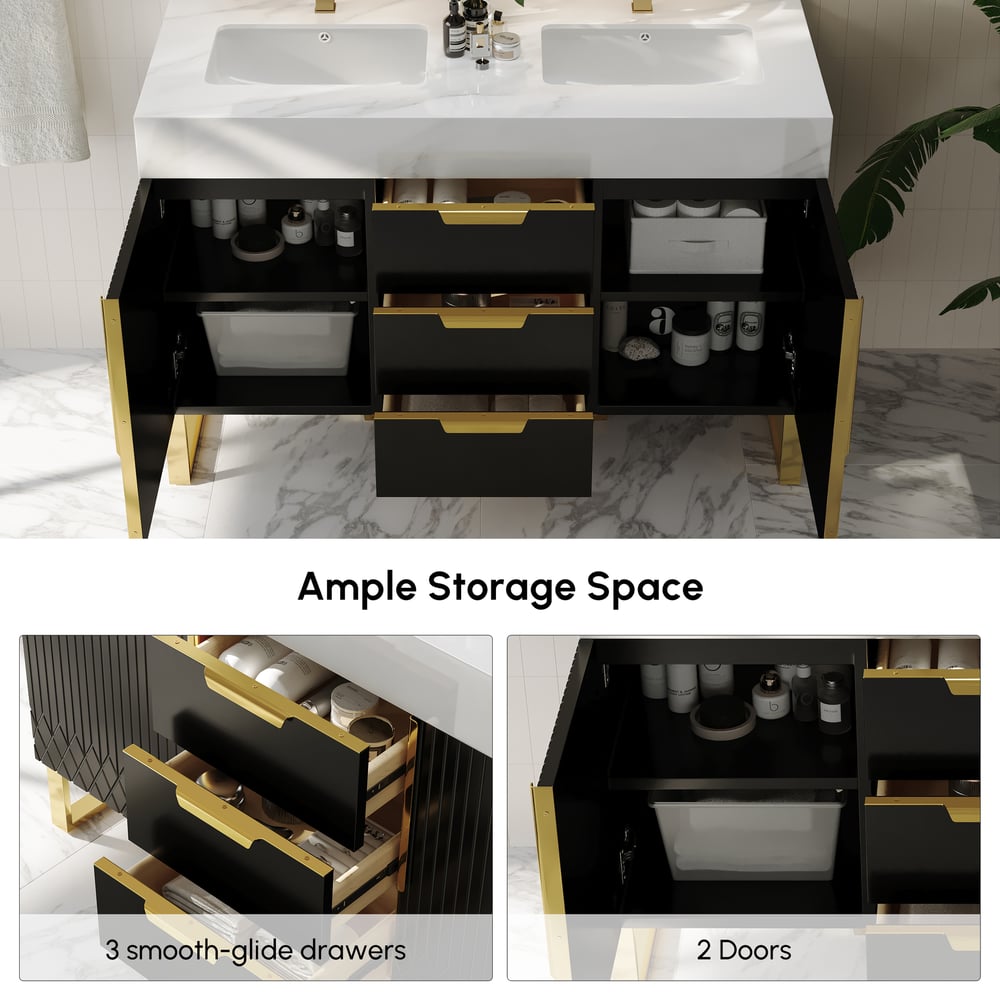 Aro Bathroom Vanity Set 1200mm Freestanding Bathroom Vanity Black with Double Sinks window image