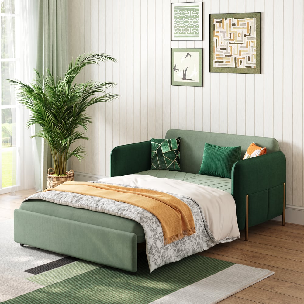 Canapé-lit convertible 2 places rembourré de 136 cm en tissu velours - vert image de fenêtre