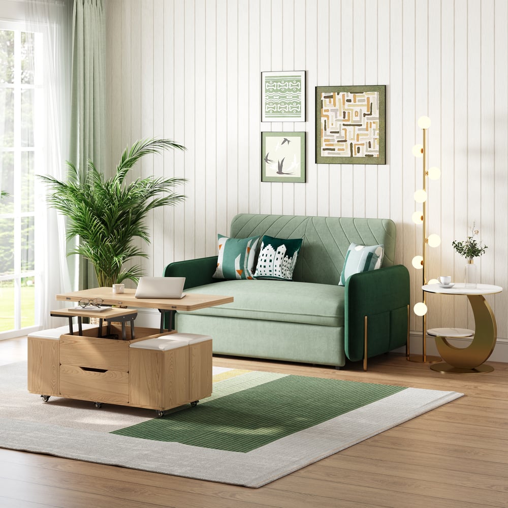 Canapé-lit convertible 2 places rembourré de 136 cm en tissu velours - vert image de fenêtre