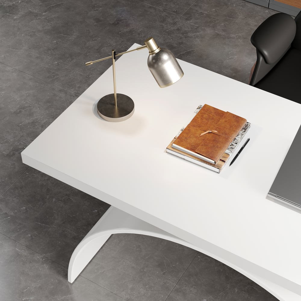 Modern White Rectangular Wood Metal Base Office Desk (1600mm ) window image