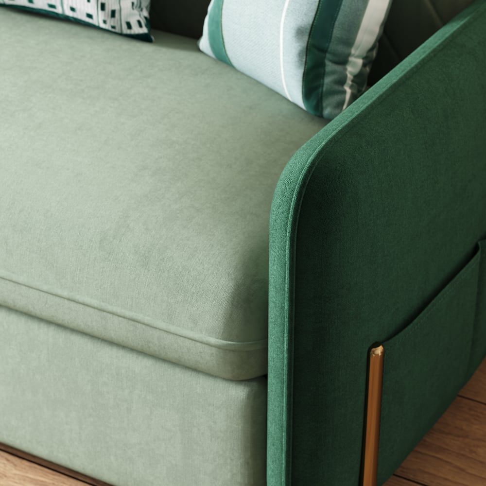 Canapé-lit convertible 2 places rembourré de 136 cm en tissu velours - vert image de fenêtre