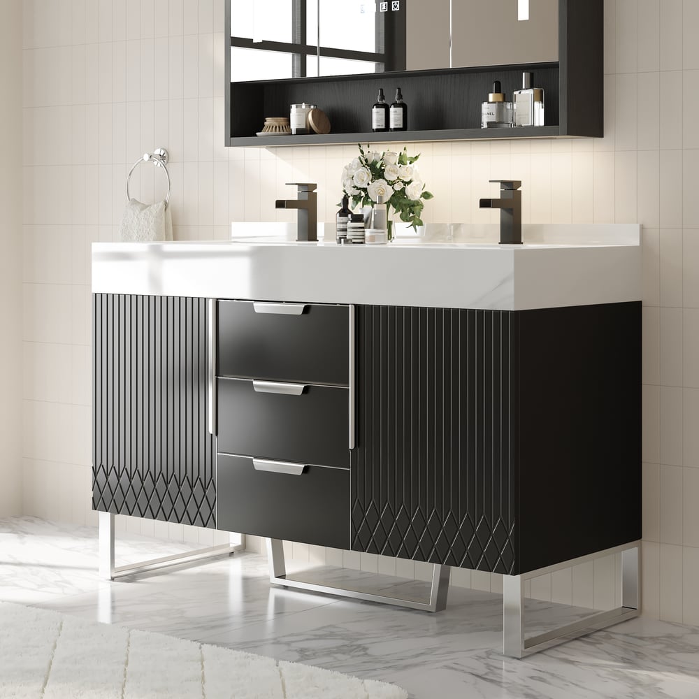 Aro Bathroom Vanity Set 47.2" Freestanding Bathroom Vanity Black with Double Sinks window image