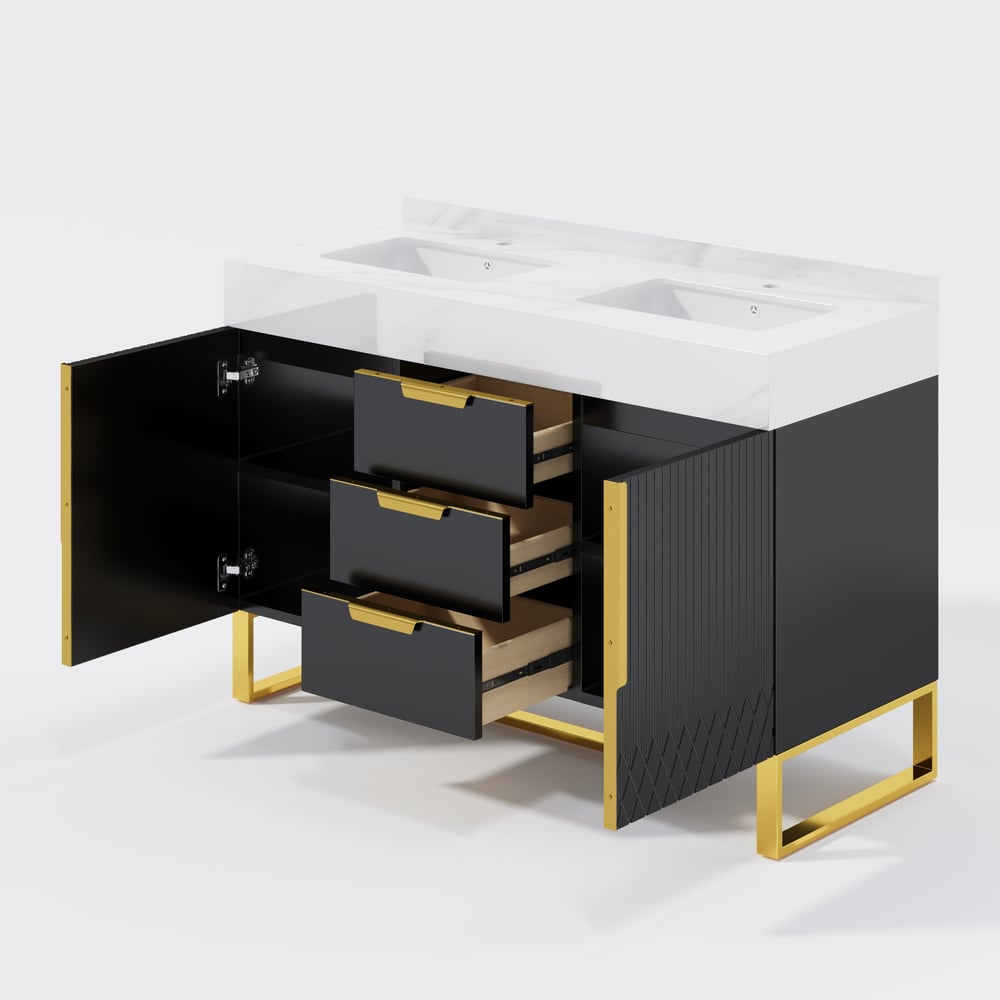 Aro Bathroom Vanity Set 1200mm Freestanding Bathroom Vanity Black with Double Sinks window image