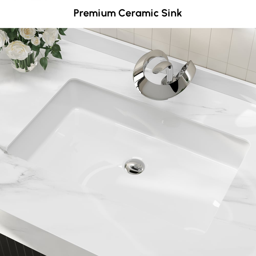 Aro 900mm Czarna wolnostojąca ceramiczna umywalka łazienkowa Szuflady łazienkowe ze sztucznego marmuru obraz okna