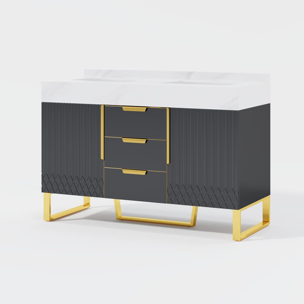 Aro Bathroom Vanity Set 1200mm Freestanding Bathroom Vanity Black with Double Sinks window image