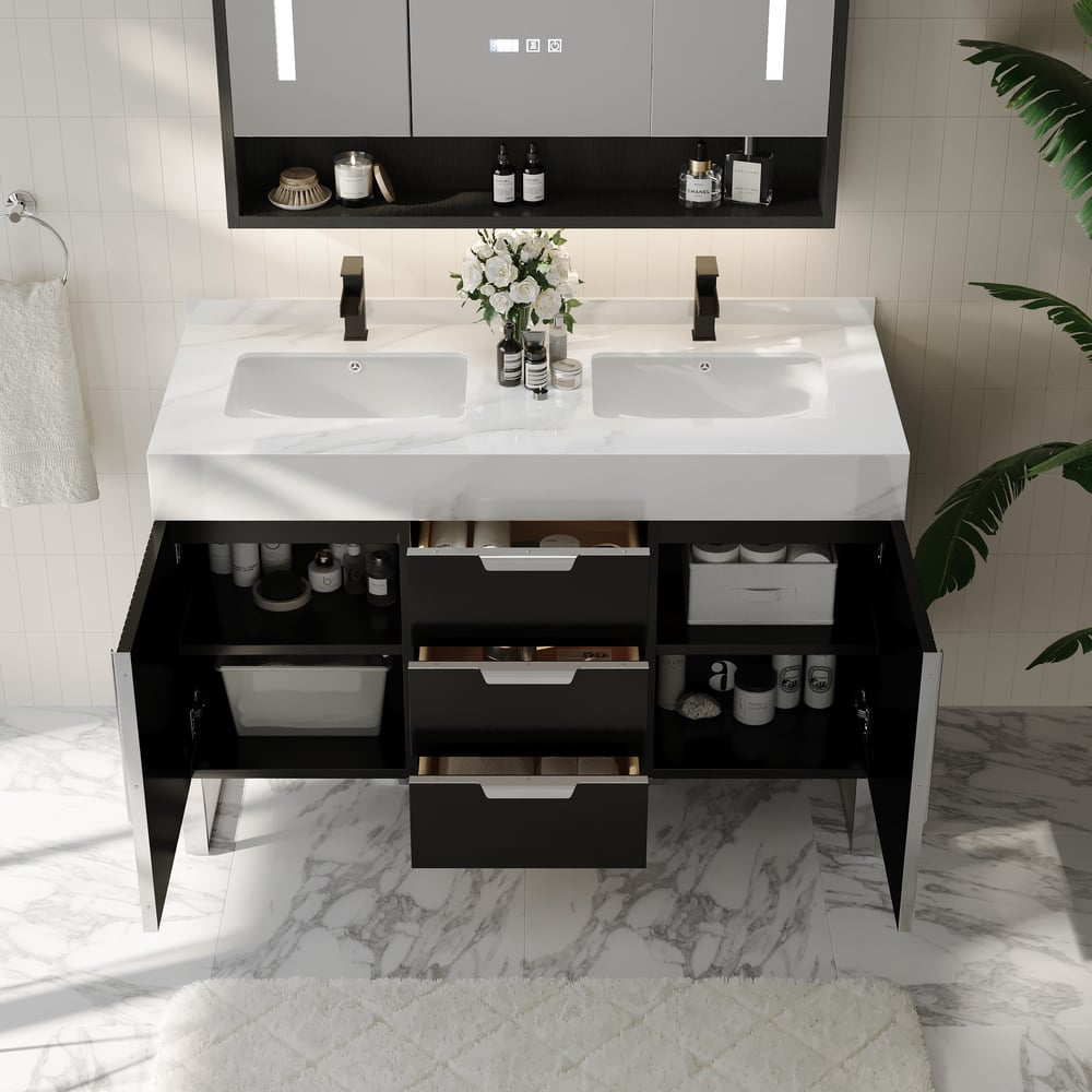 Aro Bathroom Vanity Set 47.2" Freestanding Bathroom Vanity Black with Double Sinks window image