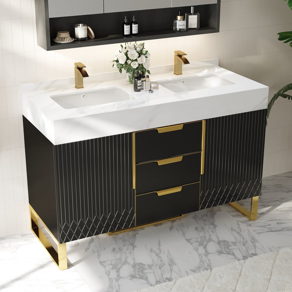 Aro Bathroom Vanity Set 1200mm Freestanding Bathroom Vanity Black with Double Sinks window image