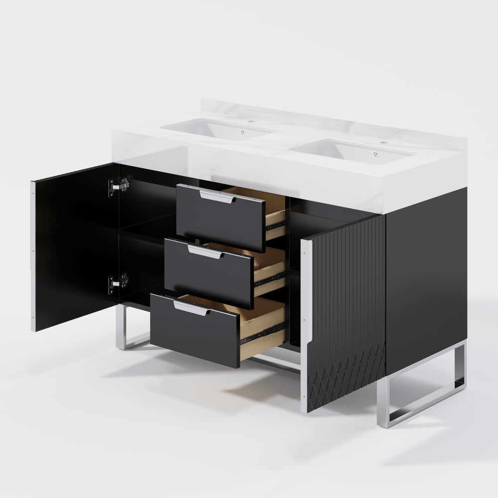 Aro Bathroom Vanity Set 47.2" Freestanding Bathroom Vanity Black with Double Sinks window image