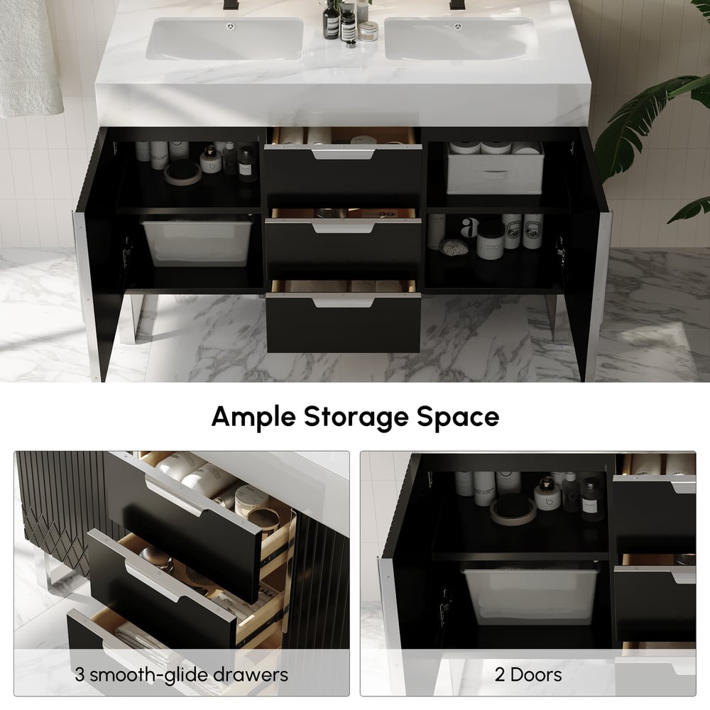 Aro Bathroom Vanity Set 47.2" Freestanding Bathroom Vanity Black with Double Sinks window image