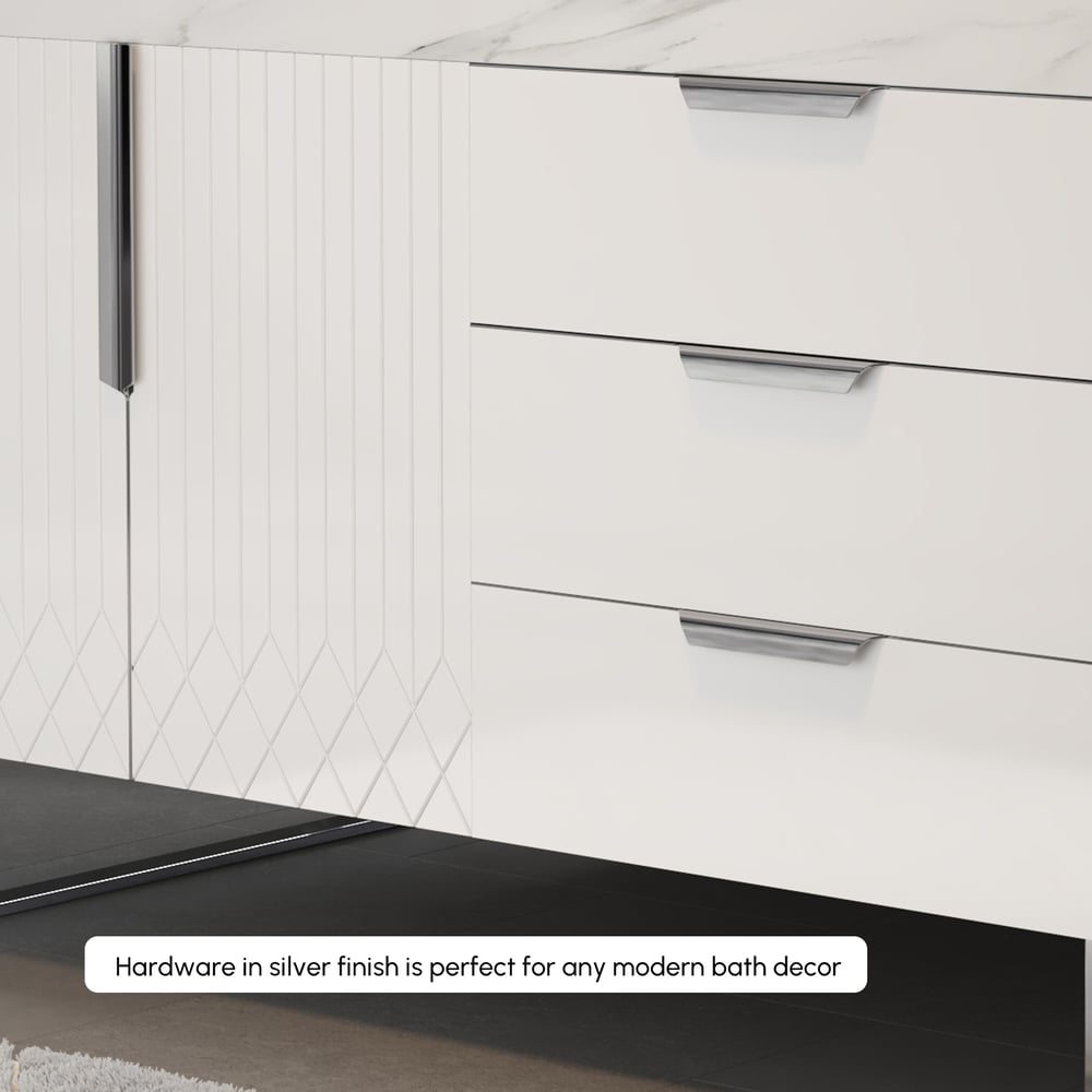 Aro 35" White Freestanding Single Sink Bathroom Vanity Drawers Doors Faux Marble Top window image