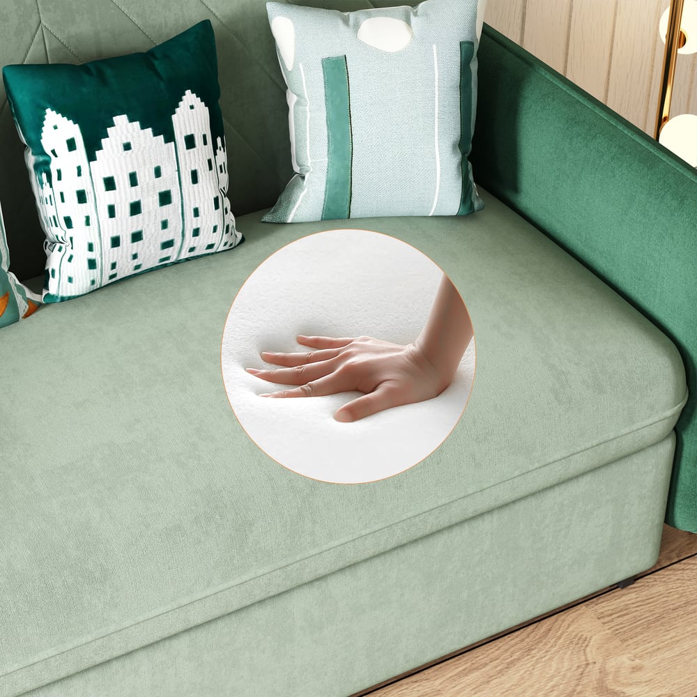 Canapé-lit convertible 2 places rembourré de 136 cm en tissu velours - vert image de fenêtre