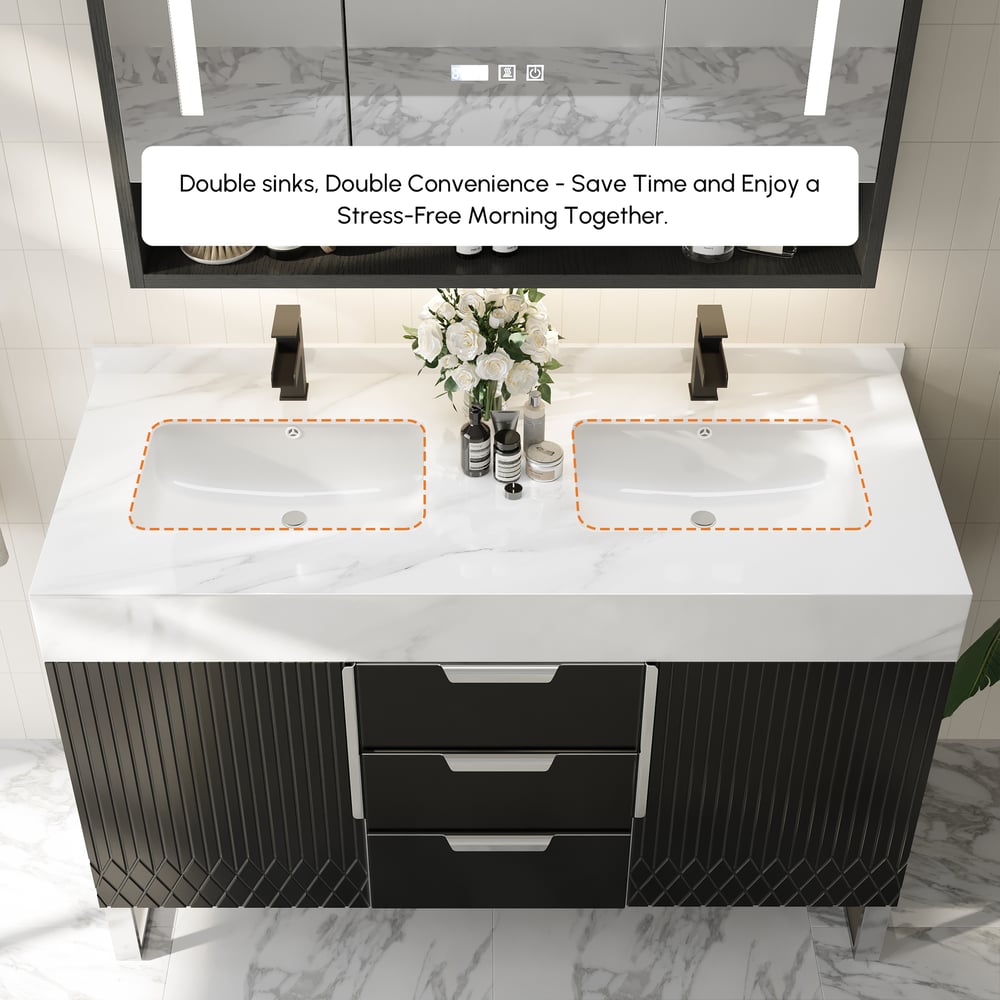 Aro Bathroom Vanity Set 47.2" Freestanding Bathroom Vanity Black with Double Sinks window image