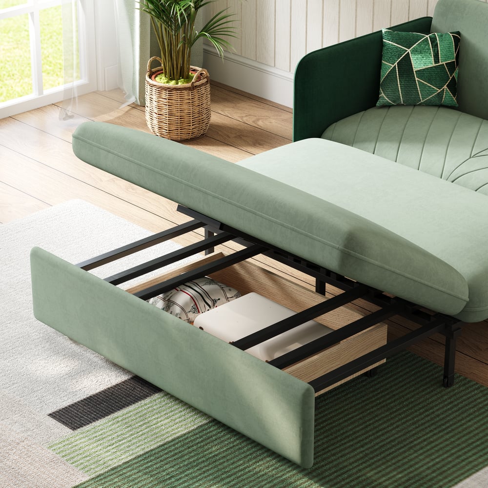 Canapé-lit convertible 2 places rembourré de 136 cm en tissu velours - vert image de fenêtre