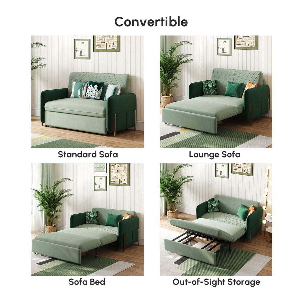 Canapé-lit convertible 2 places rembourré de 136 cm en tissu velours - vert image de fenêtre