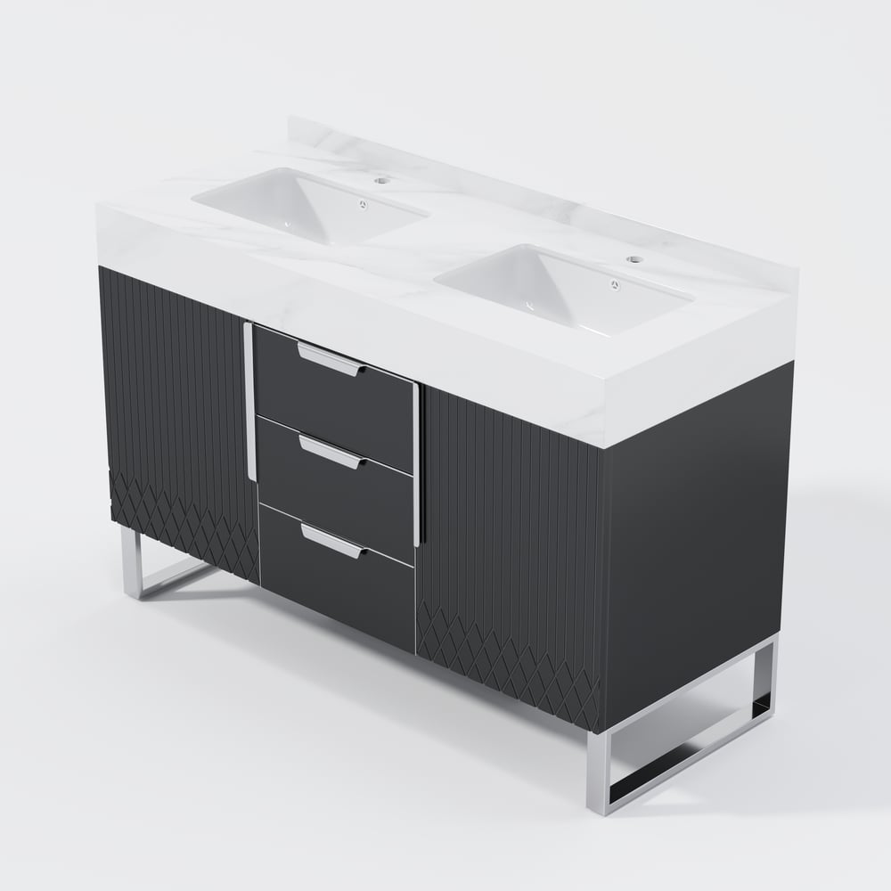 Aro Bathroom Vanity Set 47.2" Freestanding Bathroom Vanity Black with Double Sinks window image