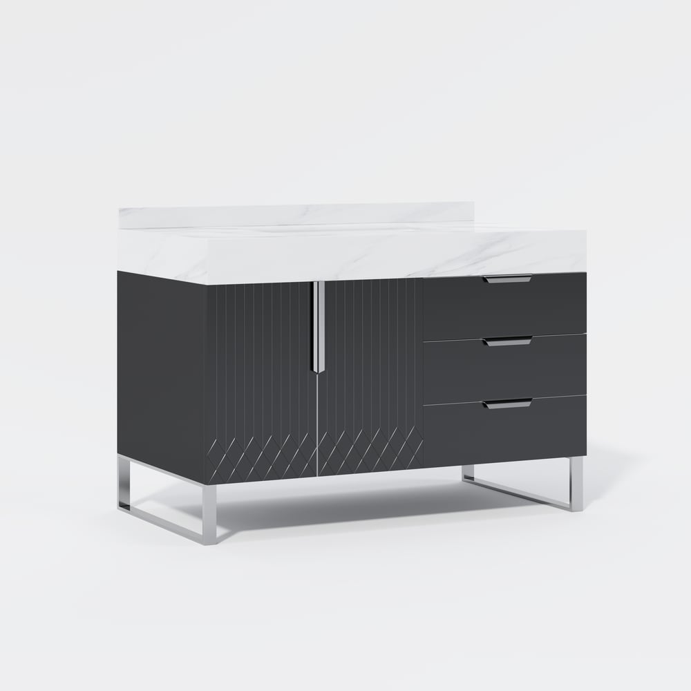 Aro 900mm Czarna wolnostojąca ceramiczna umywalka łazienkowa Szuflady łazienkowe ze sztucznego marmuru obraz okna