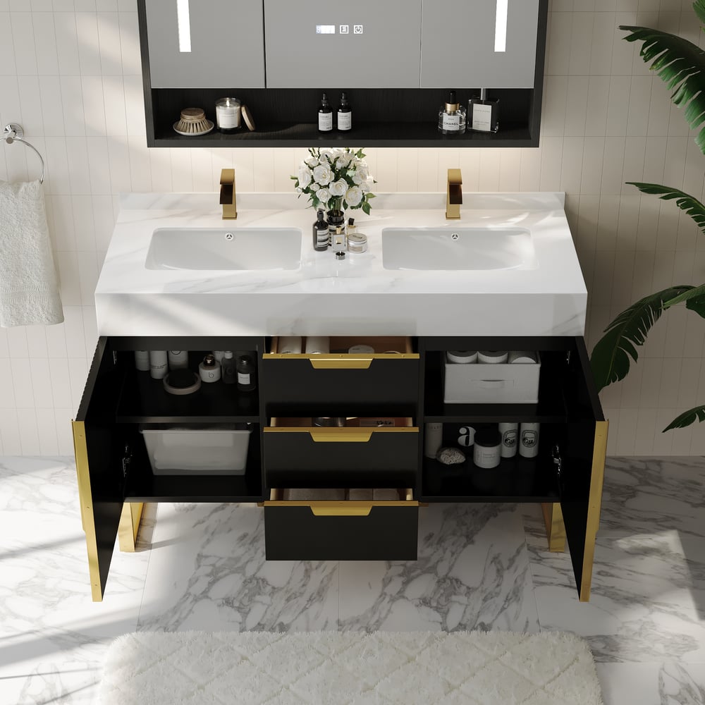 Aro Bathroom Vanity Set 1200mm Freestanding Bathroom Vanity Black with Double Sinks window image