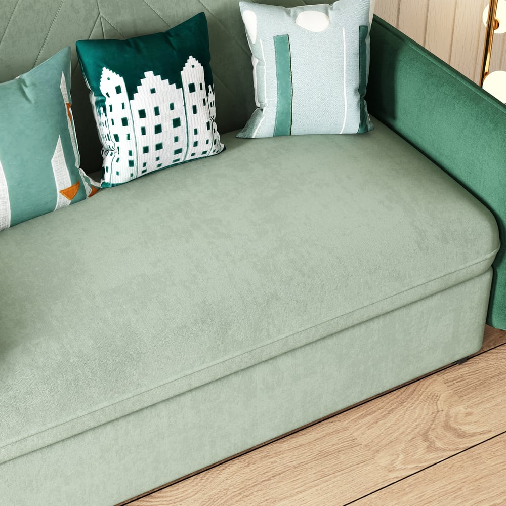 Canapé-lit convertible 2 places rembourré de 136 cm en tissu velours - vert image de fenêtre