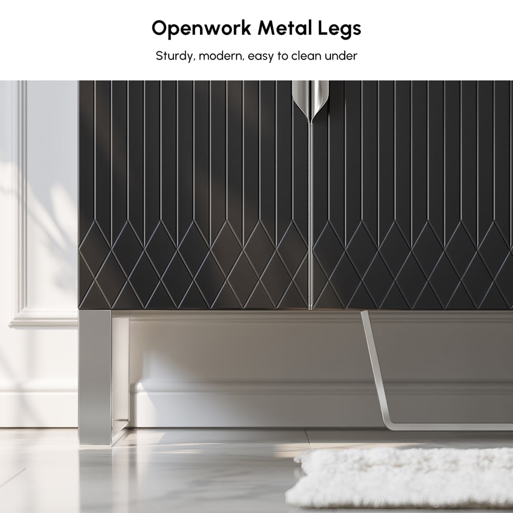 Aro 59" Black Double Sink Freestanding Bathroom Vanity Drawers & Doors Faux Marble Top window image