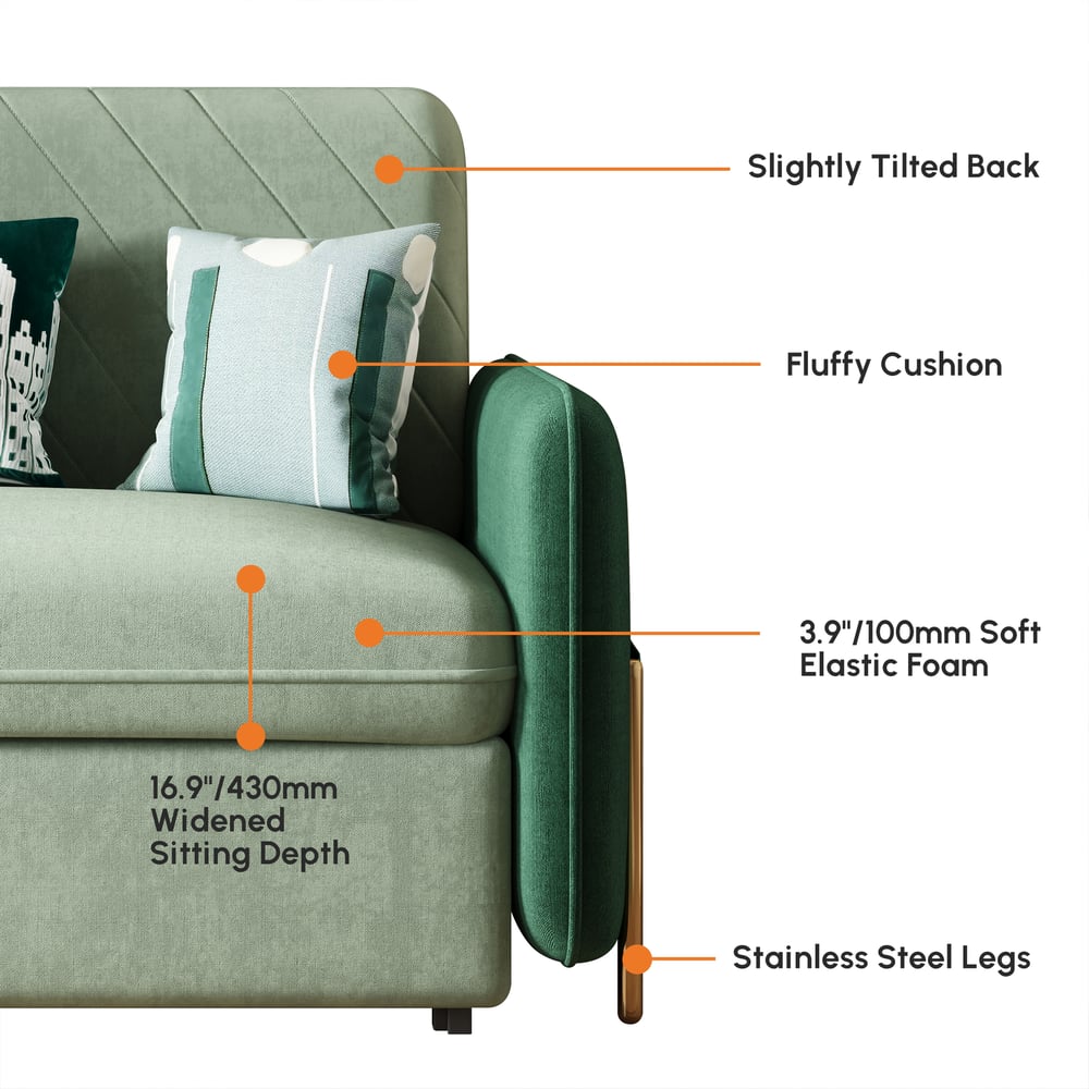 Canapé-lit convertible 2 places rembourré de 136 cm en tissu velours - vert image de fenêtre