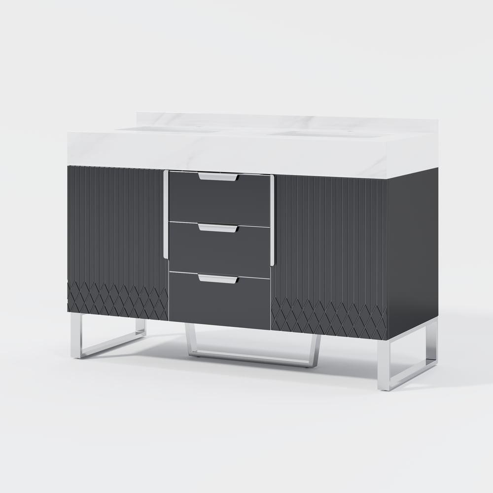 Aro Bathroom Vanity Set 47.2" Freestanding Bathroom Vanity Black with Double Sinks window image