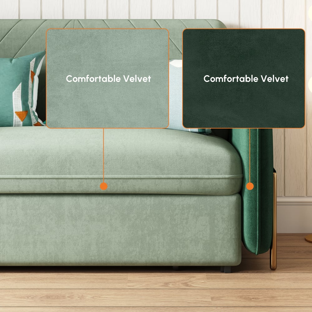 Canapé-lit convertible 2 places rembourré de 136 cm en tissu velours - vert image de fenêtre