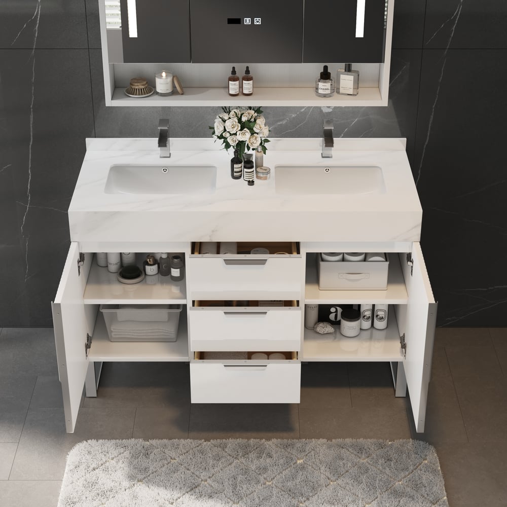 Aro Bathroom Vanity Set 47.2" Freestanding Bathroom Vanity White with Double Sinks window image