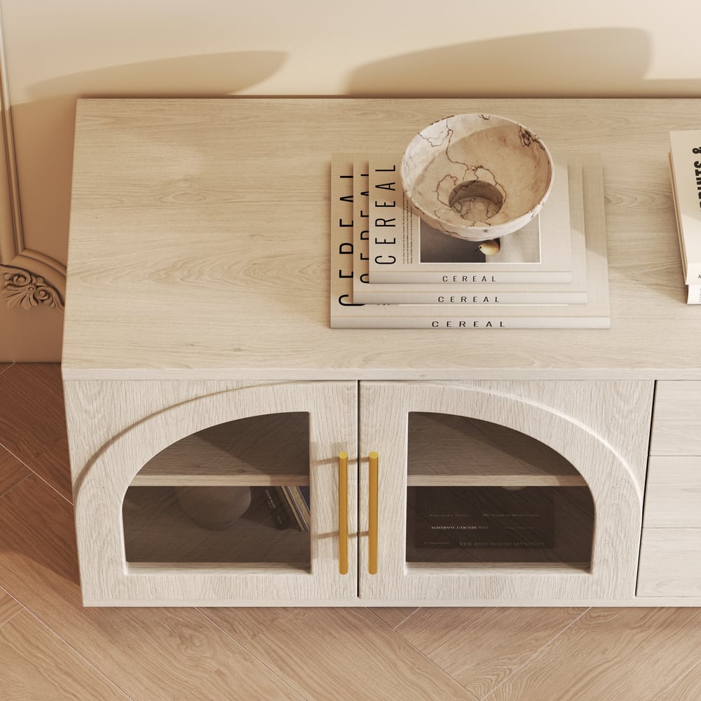 Arune 80" Arched Glass Doors TV Stand with Storage and LED window image