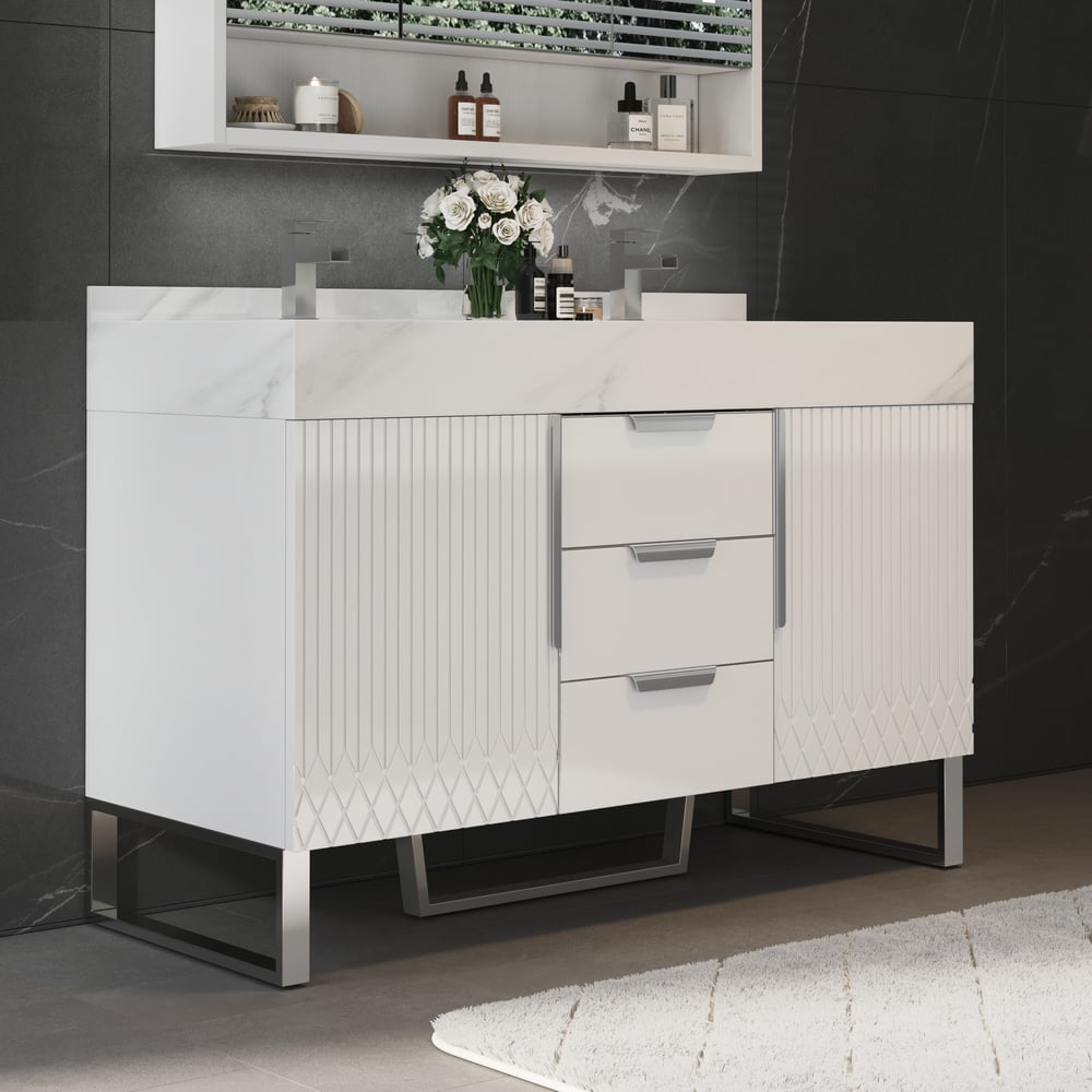 Aro Bathroom Vanity Set 47.2" Freestanding Bathroom Vanity White with Double Sinks window image