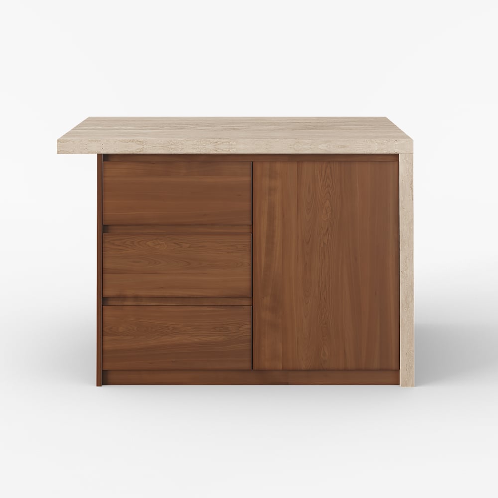 50" Modern Kitchen Island Walnut Laminate & 2 Counter Stools Set Storage Cabinet window image