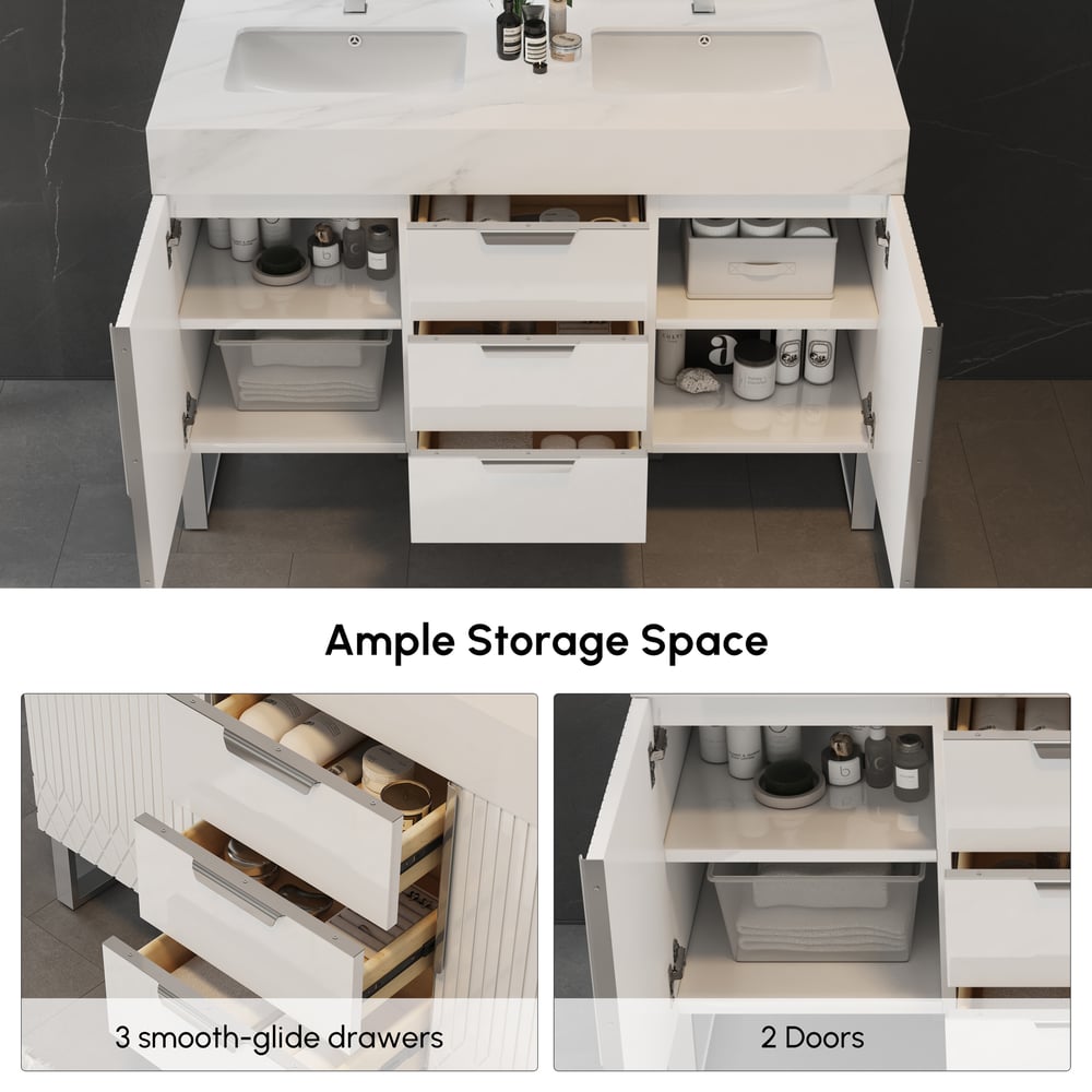Aro Bathroom Vanity Set 47.2" Freestanding Bathroom Vanity White with Double Sinks window image