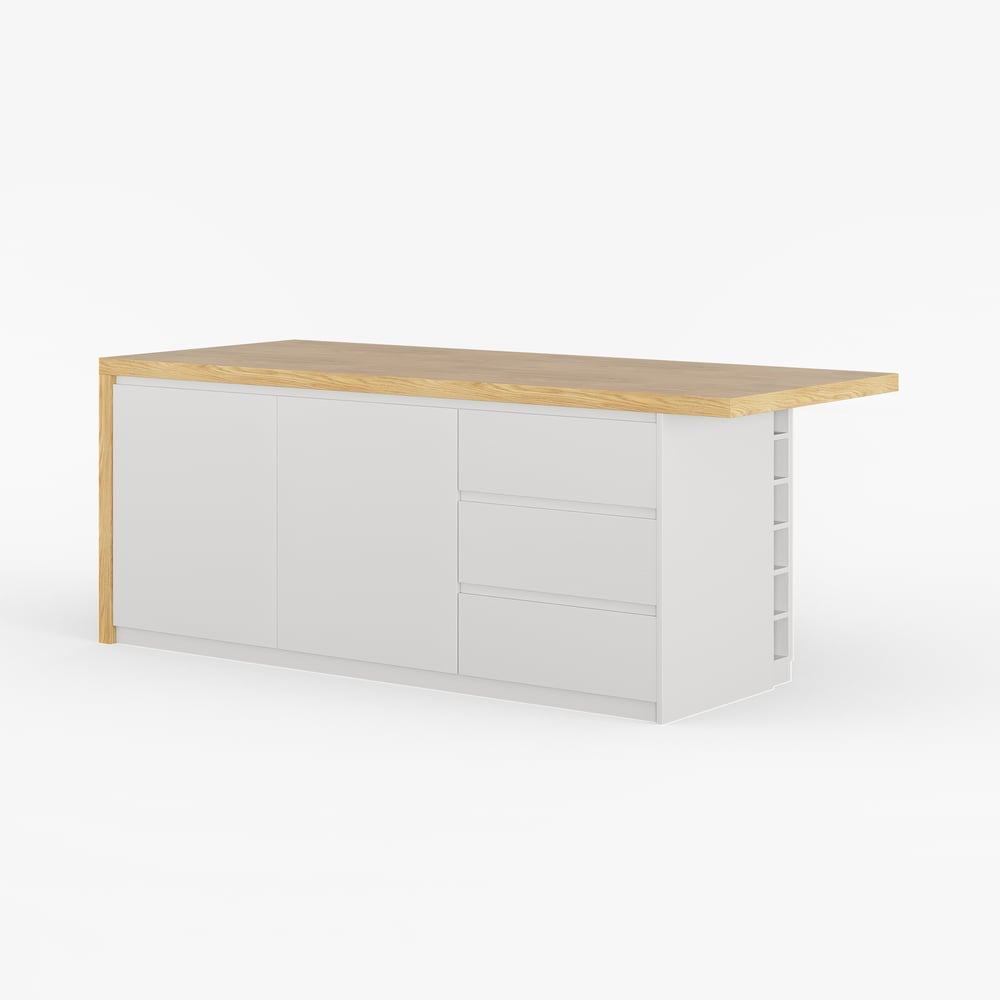 Îlots de cuisine stratifiés de style moderne de 1830 mm avec un grand espace de rangement, blanc et naturel image de fenêtre