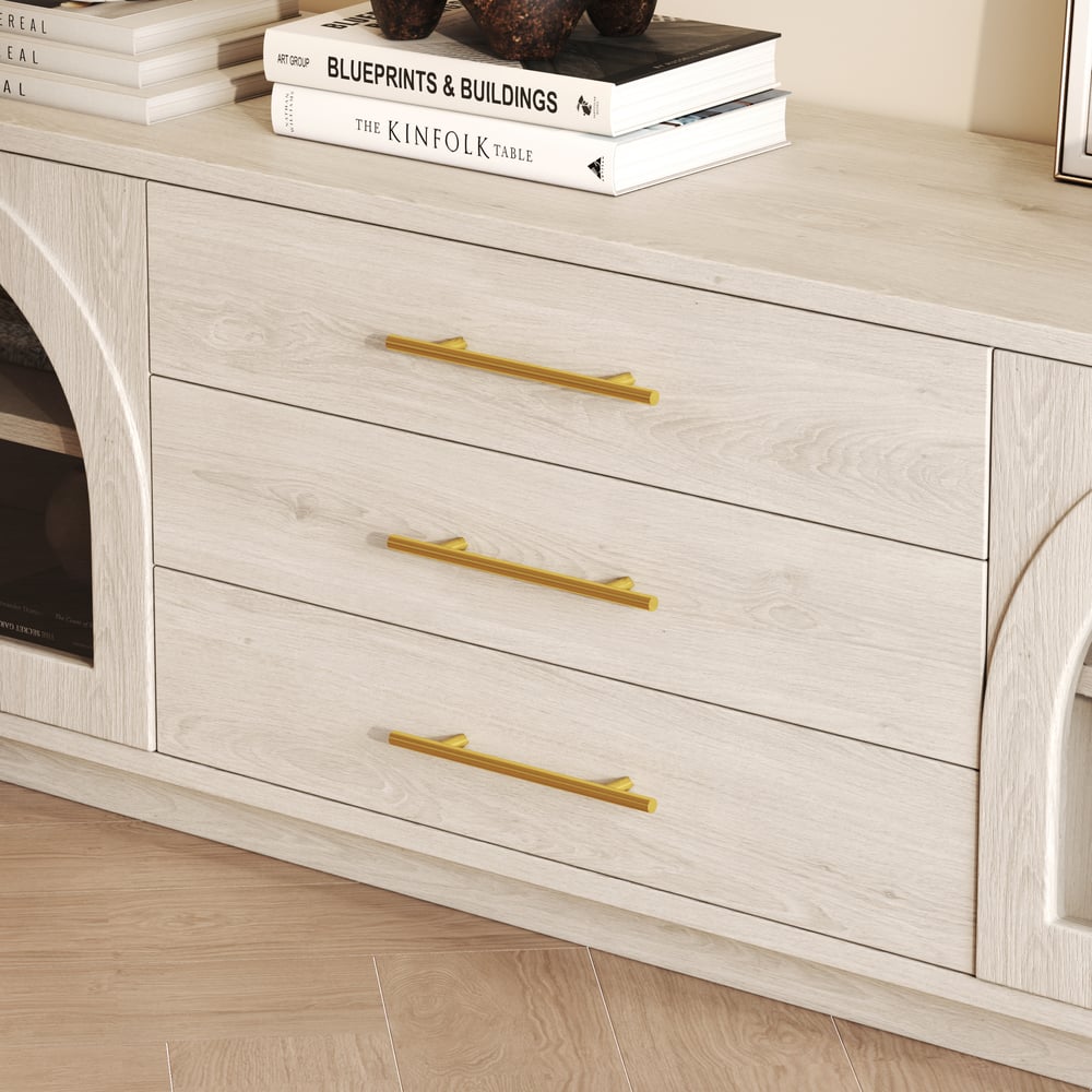 Arune 80" Arched Glass Doors TV Stand with Storage and LED window image