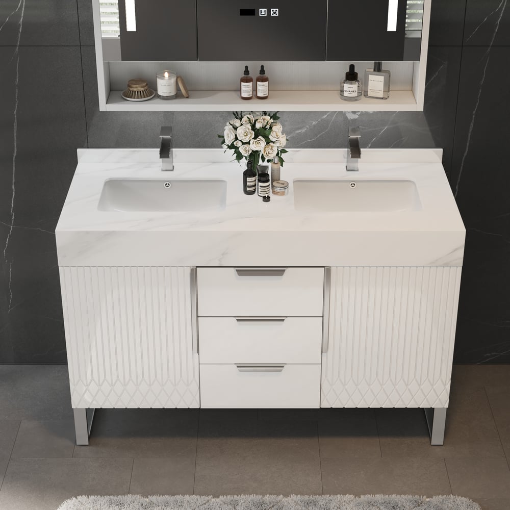 Aro Bathroom Vanity Set 47.2" Freestanding Bathroom Vanity White with Double Sinks window image