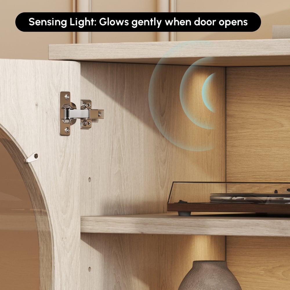 Arune 80" Arched Glass Doors TV Stand with Storage and LED window image