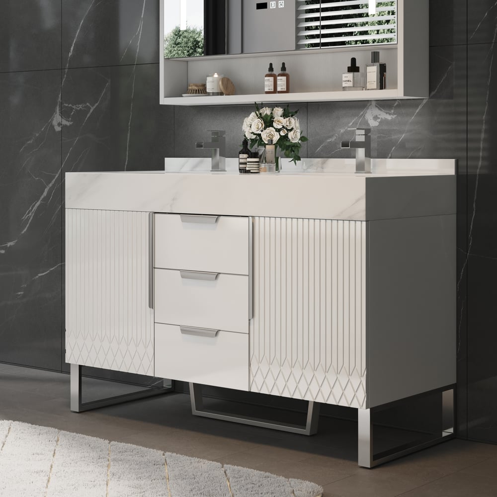 Aro Bathroom Vanity Set 47.2" Freestanding Bathroom Vanity White with Double Sinks window image