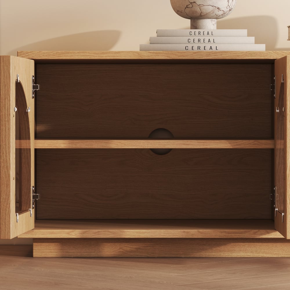 Arune 80" Arched Glass Doors TV Stand with Storage and LED window image