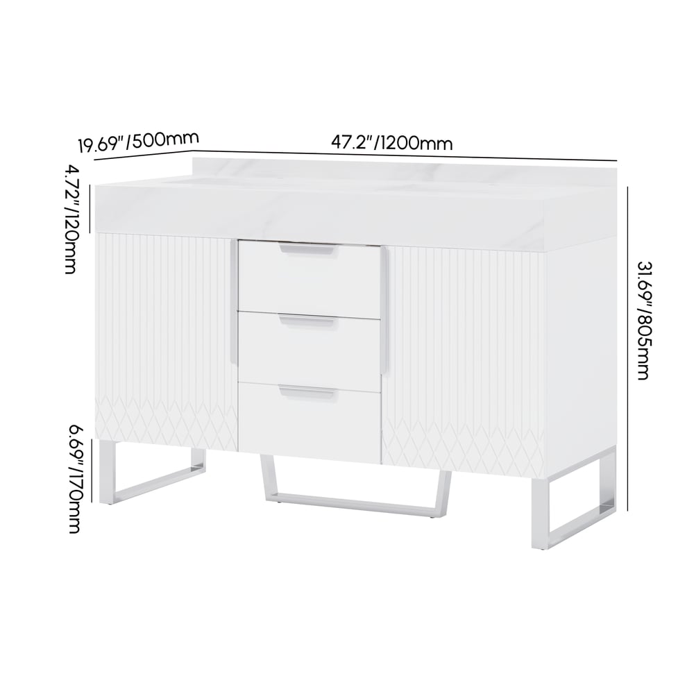Aro Bathroom Vanity Set 47.2" Freestanding Bathroom Vanity White with Double Sinks weights dimensions image