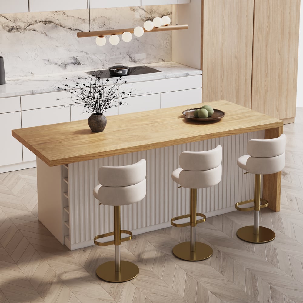 Îlots de cuisine stratifiés de style moderne de 1830 mm avec un grand espace de rangement, blanc et naturel image de fenêtre