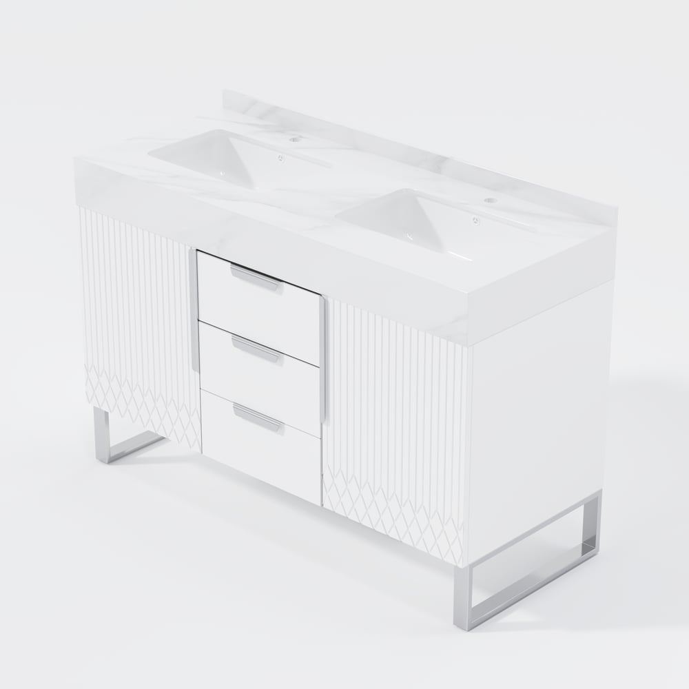 Aro Bathroom Vanity Set 47.2" Freestanding Bathroom Vanity White with Double Sinks window image